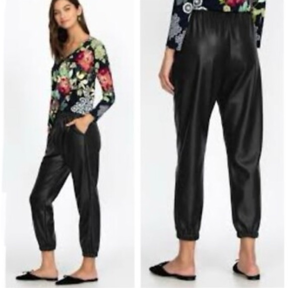 New Johnny Was Vegan Leather Jogger Silk Lined Pants-Size Large-Black